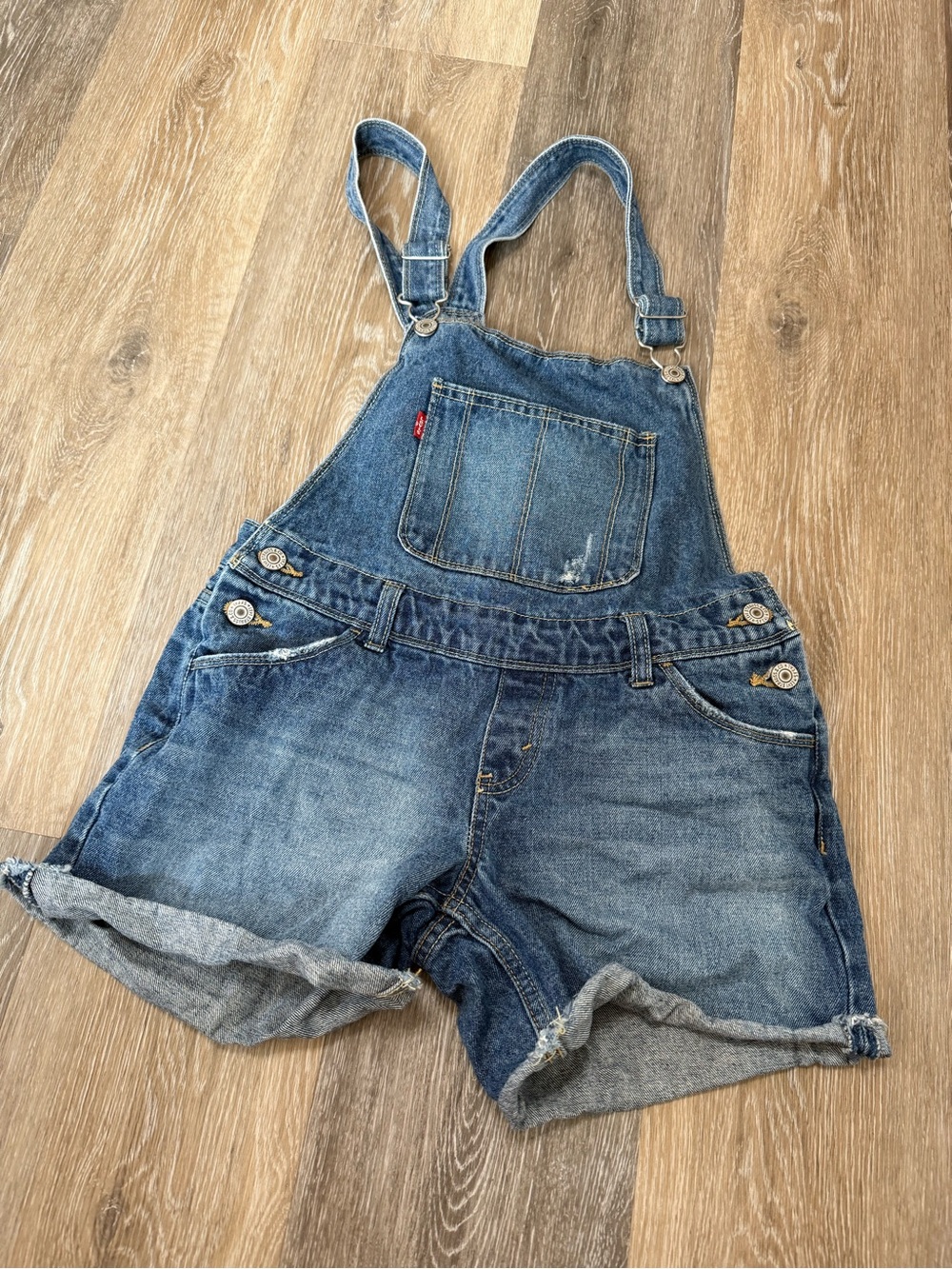 Levi's Distressed Denim Short Overalls in Blue